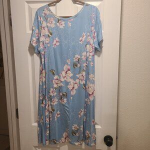 Baby Blue Pastel Floral Dress with Pockets